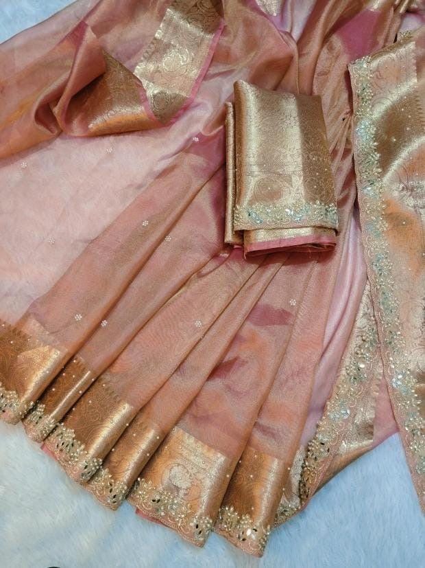 Fariha Peach Tissue Silk Saree