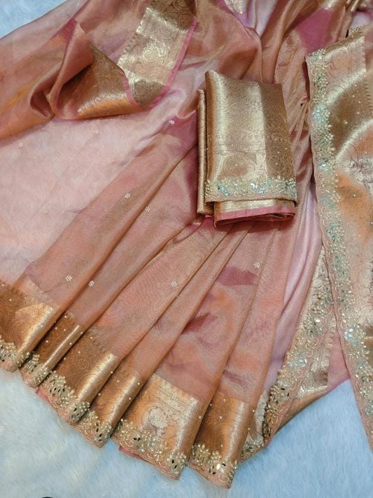 Fariha Peach Tissue Silk Saree