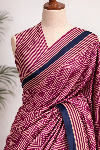 Navya Magenta Pink Dull Satin Silk Saree