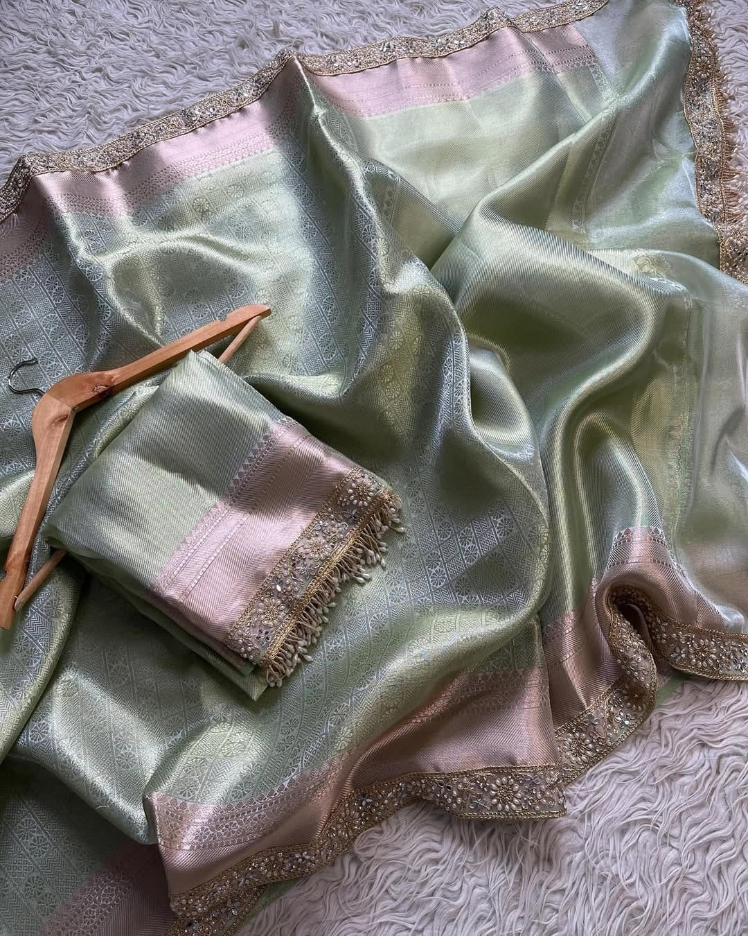 Zeenat Green Tissue Silk Saree