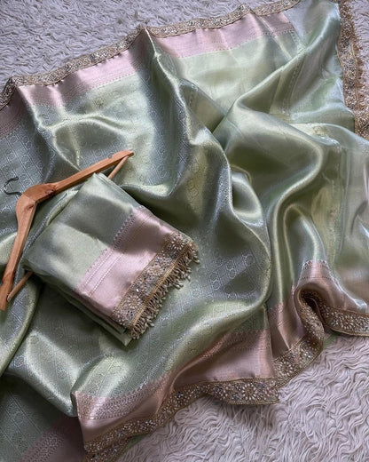 Zeenat Green Tissue Silk Saree