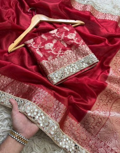 Mahira Red Tissue Silk Saree
