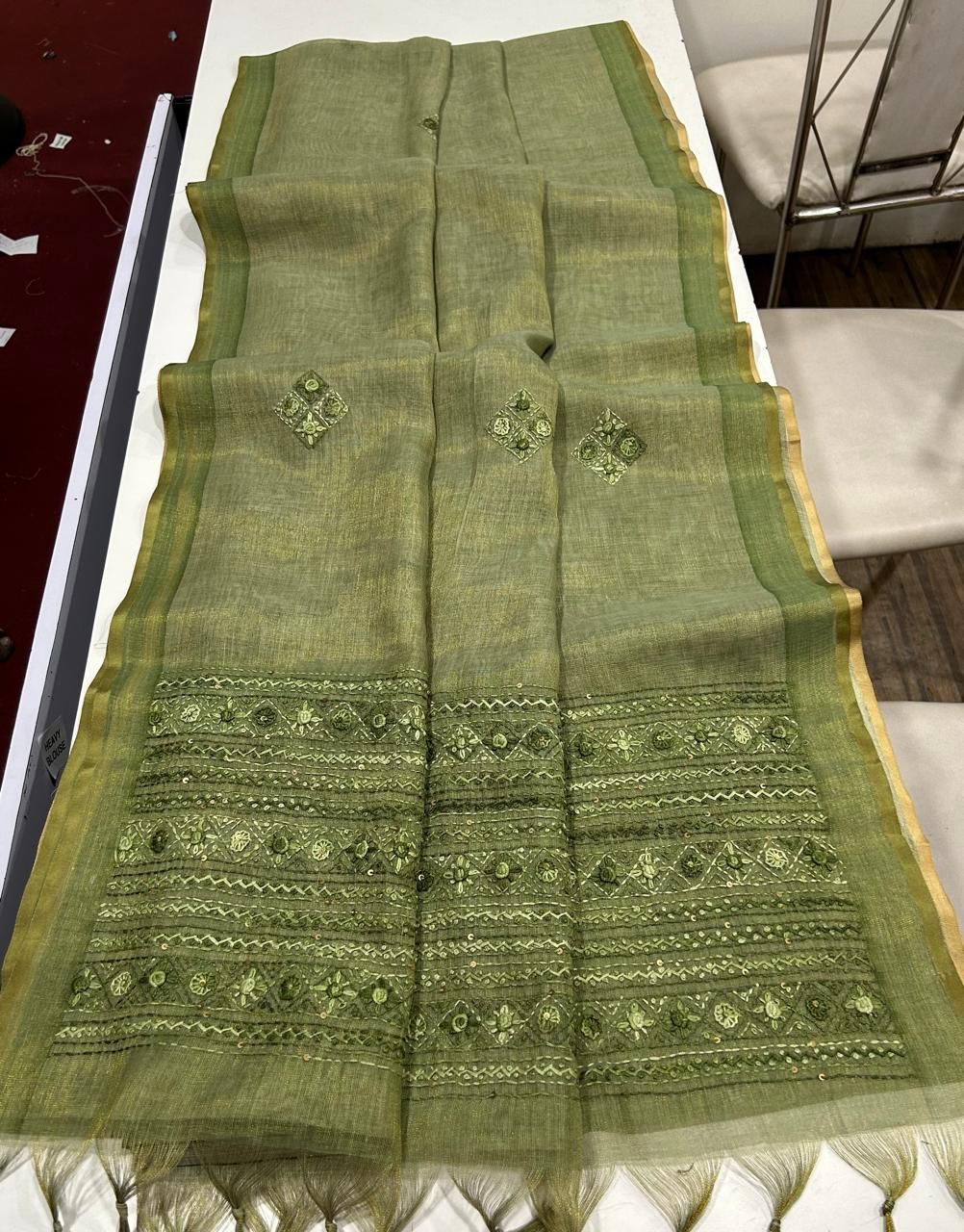 Kaavya Green Linen Tissue Saree