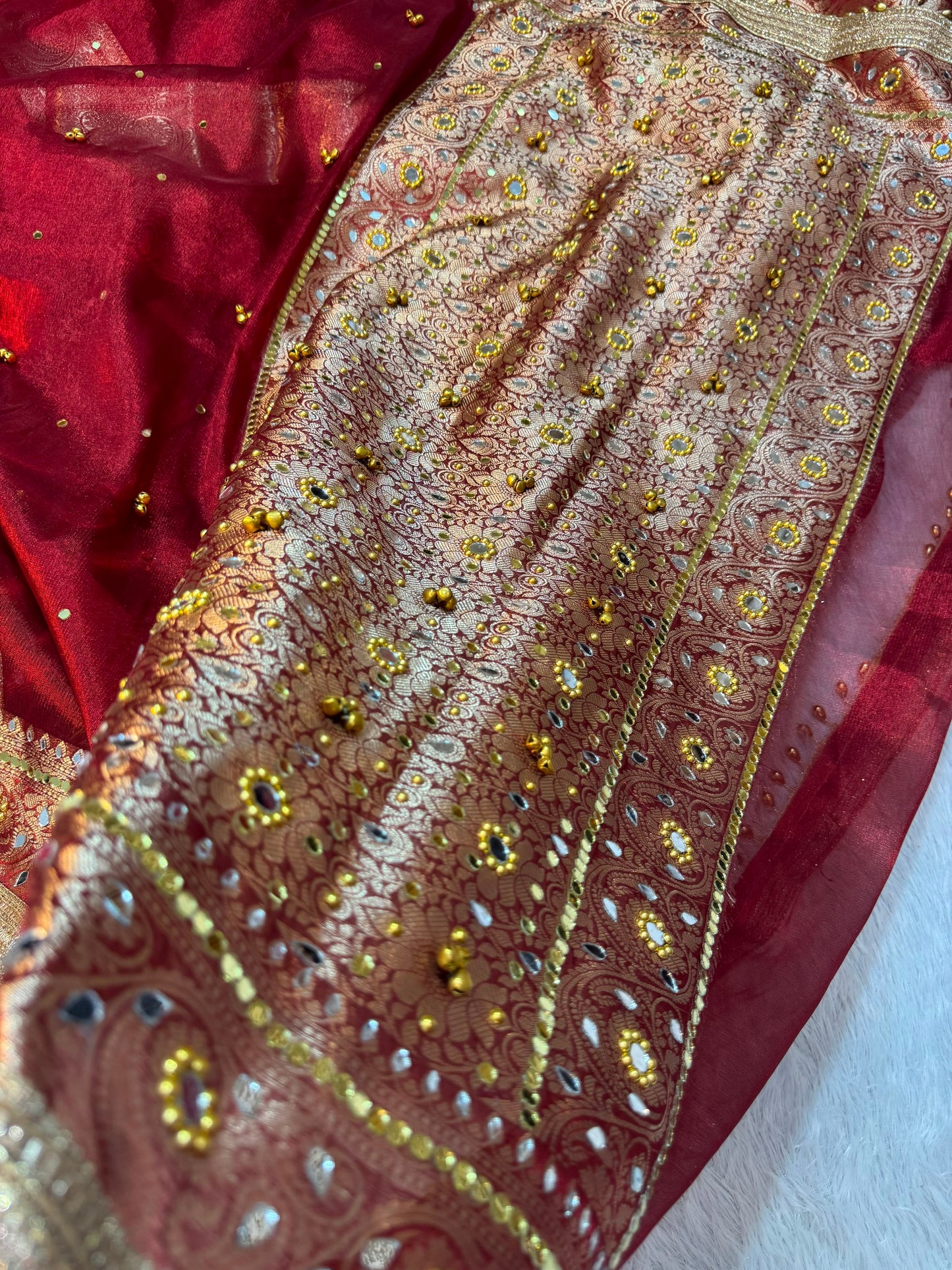Ghungroo Red Tissue Silk Saree