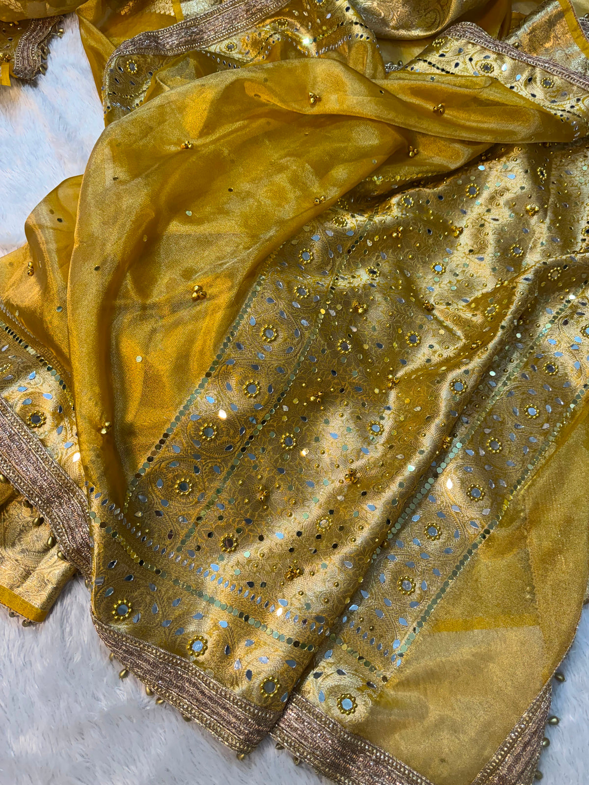 Jhanak Ghungroo Yellow Tissue Silk Saree