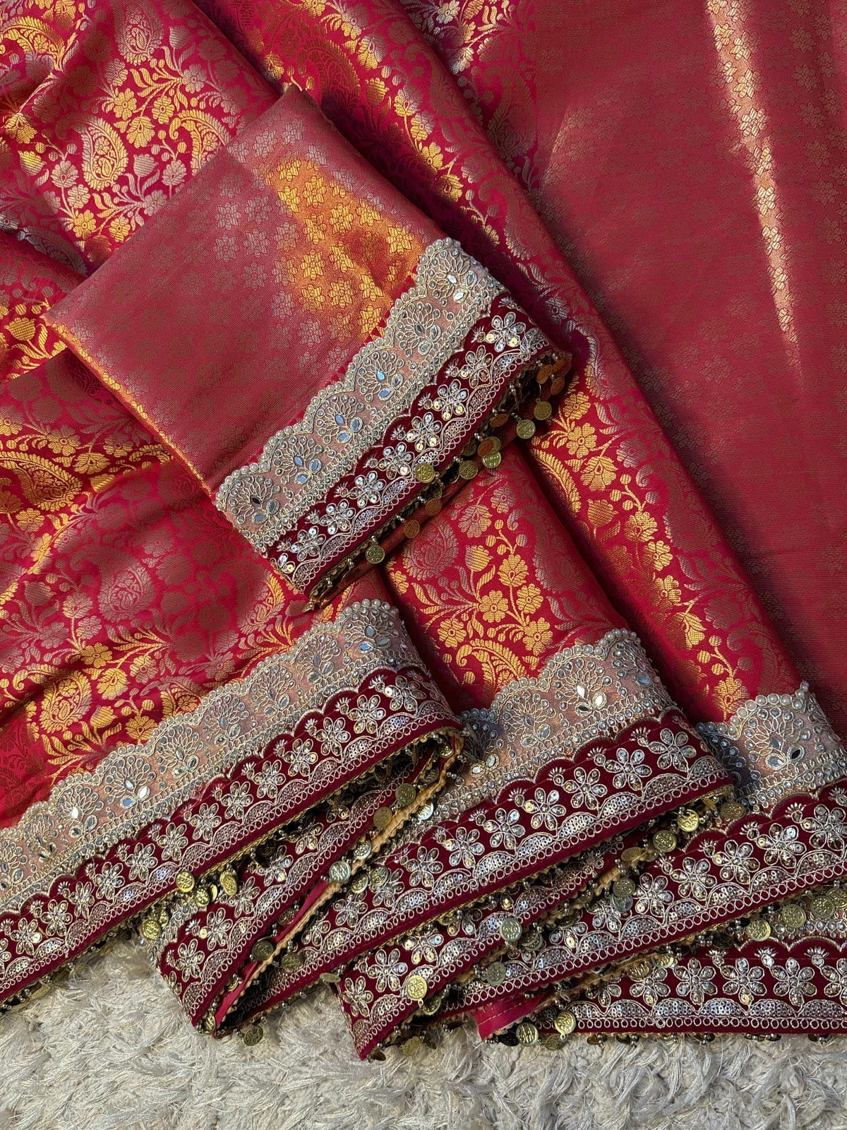 Zohra Crimson Red Banarasi Katan Silk Saree