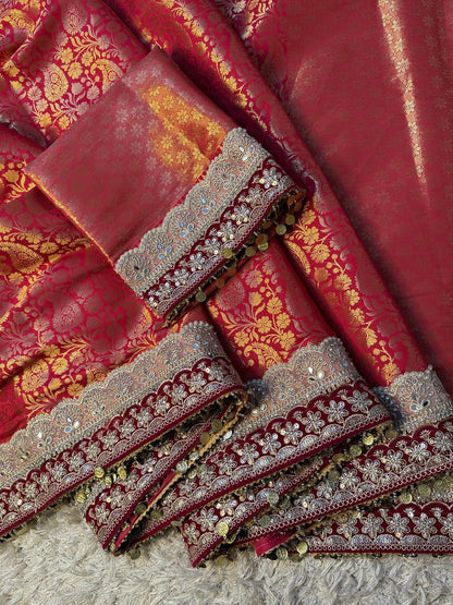 Zohra Crimson Red Banarasi Katan Silk Saree