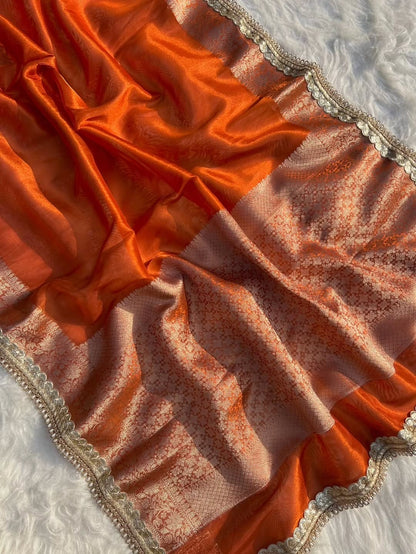 Charvi Orange Tissue Silk Saree