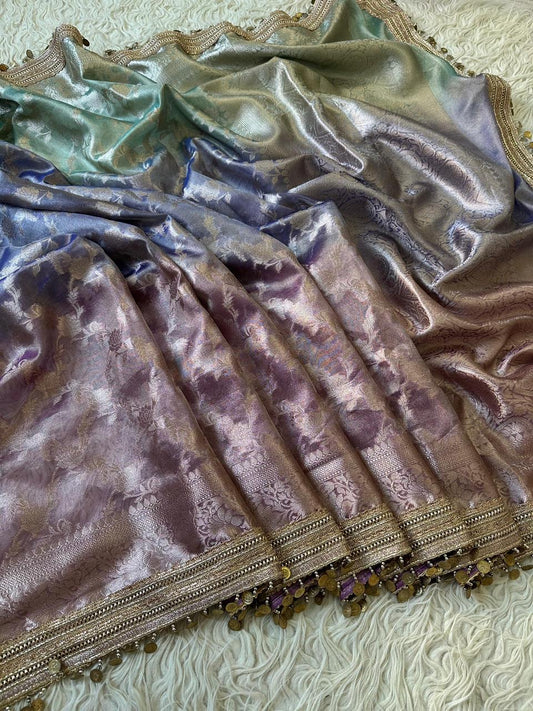 Noorza Pastel Lilac & Aqua Soft Glass Tissue Silk Saree