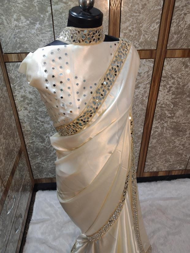 Sheen Ivory Pearl Zarqash Silk Saree