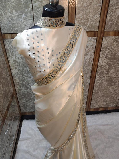 Sheen Ivory Pearl Zarqash Silk Saree
