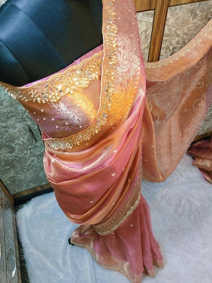 Fariha Peach Tissue Silk Saree
