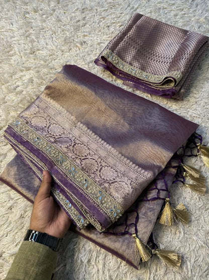 Aaria Purple Tissue Silk Saree