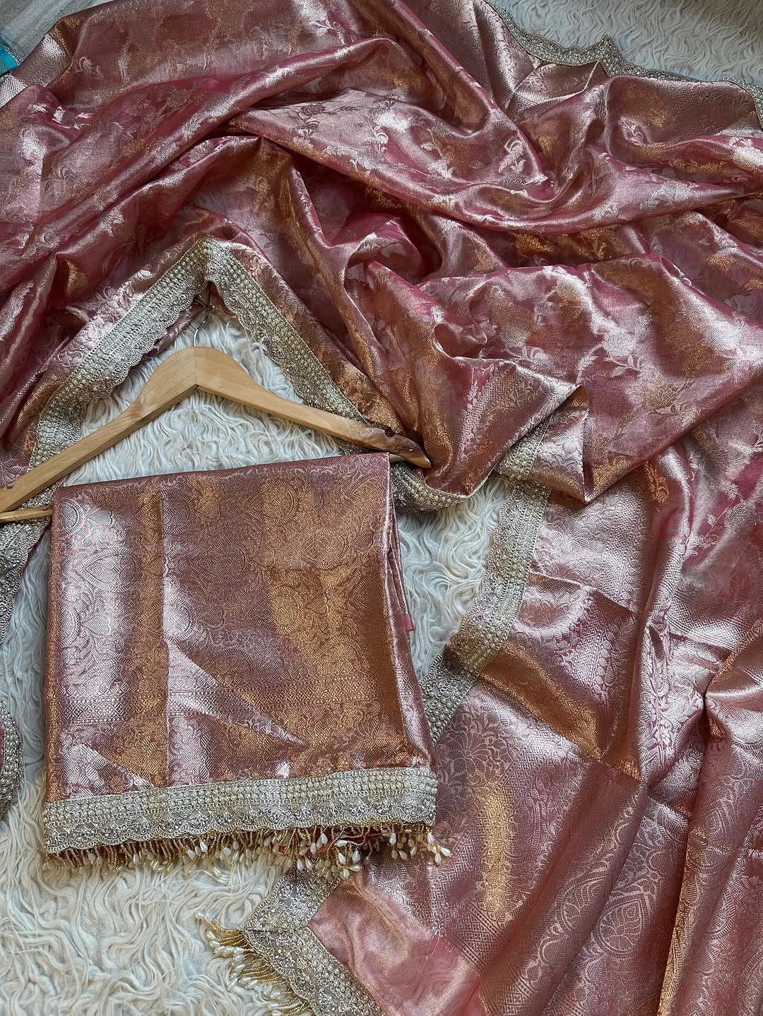 Malika Rose Gold Tissue Silk Saree