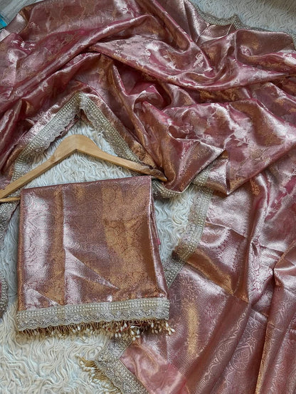 Malika Rose Gold Tissue Silk Saree