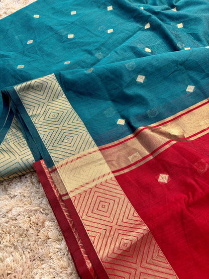 Yamini Red & Blue Gadwal Silk Saree