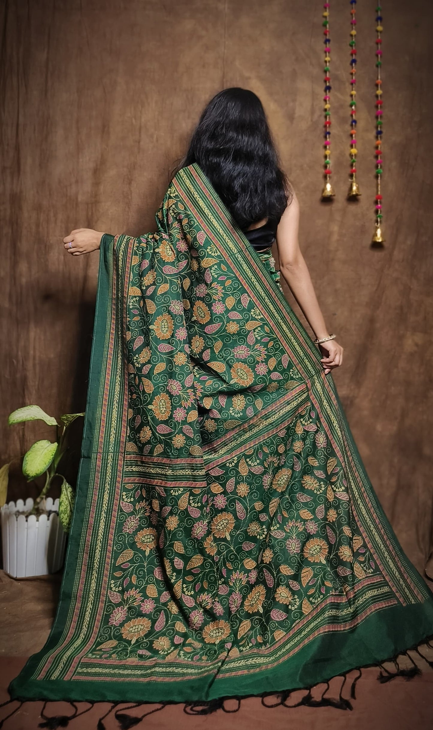 Prakriti Green Khadi Cotton Saree