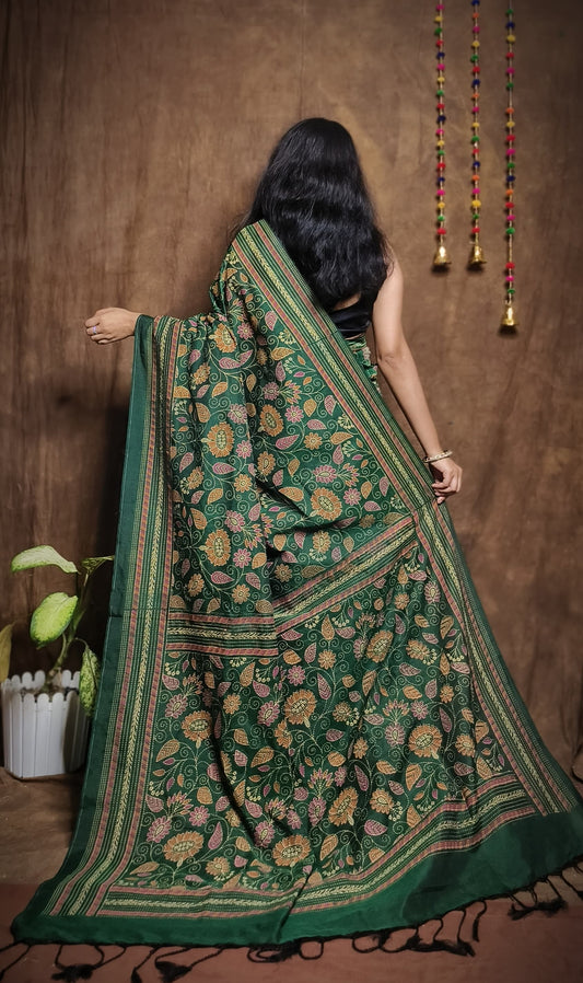 Prakriti Green Khadi Cotton Saree