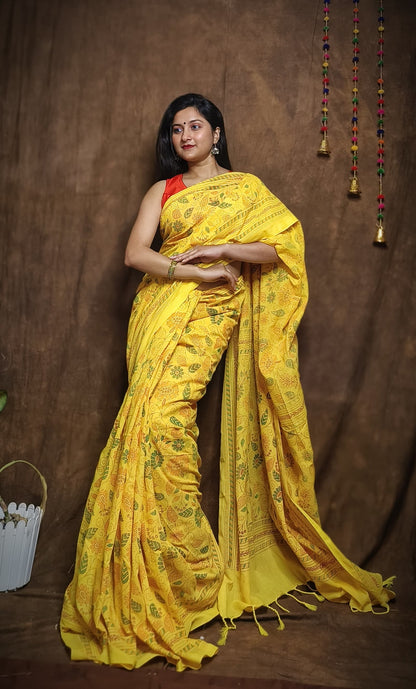 Prakriti Mustard Khadi Cotton Saree
