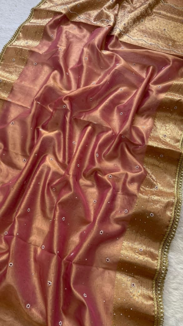 Aafreen Rose Blush Tissue Silk Saree
