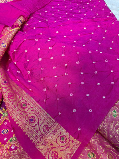 Bandini Rani Pink & Magenta Banarasi Soft Bandhej Warm Silk Saree