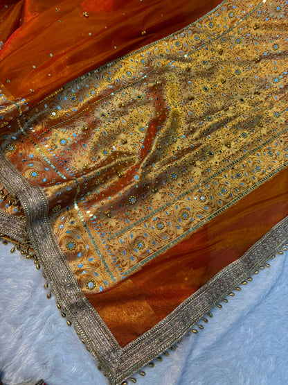 Jhanak Ghungroo Orange Tissue Silk Saree