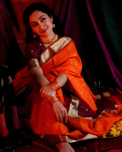 Sharada Orange Semi Gadwal Silk Saree