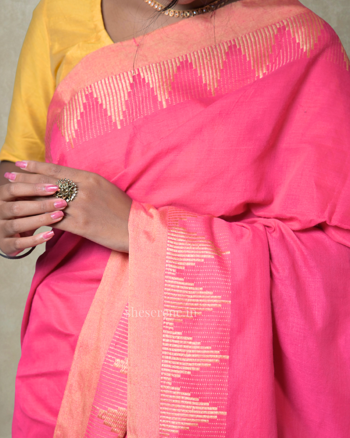 Mandira Pink Cotton Saree