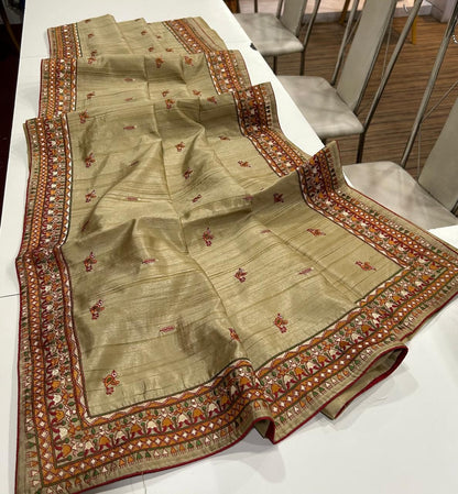 Resha Beige Tussar Saree