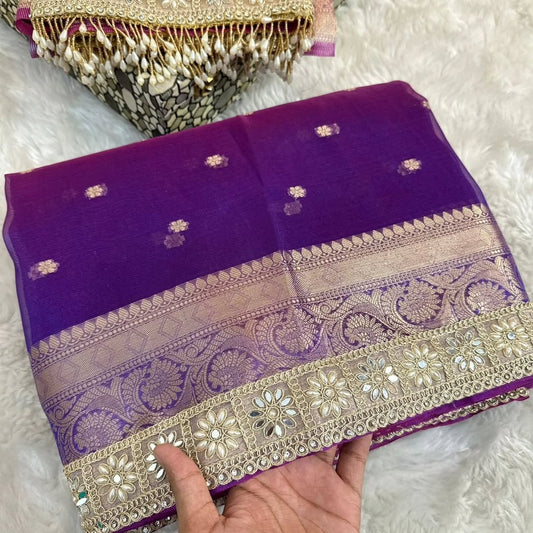 Suhani Purple Blue Tissue Silk Saree