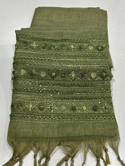 Kaavya Green Linen Tissue Saree