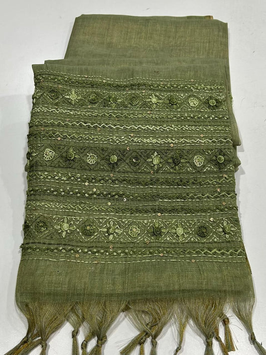 Kaavya Green Linen Tissue Saree