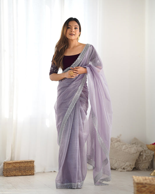 Kanchh Lilac Twill Net Saree