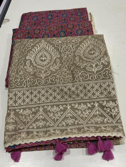 Noorvi Purple Chanderi Cotton Saree with Ajrakh Print