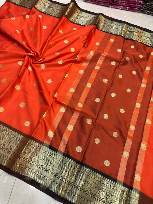 Janaki Orange Semi Katan Silk Saree