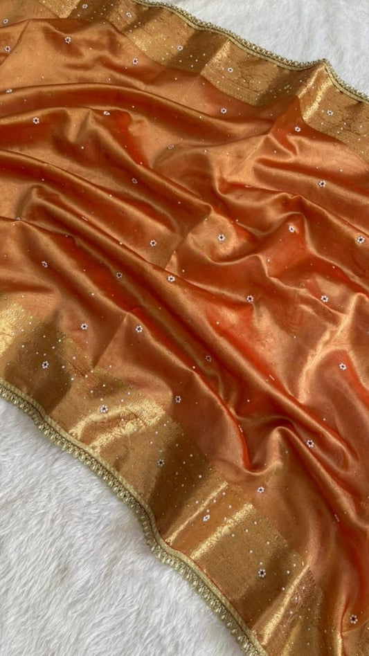 Aafreen Peach Tissue Silk Saree
