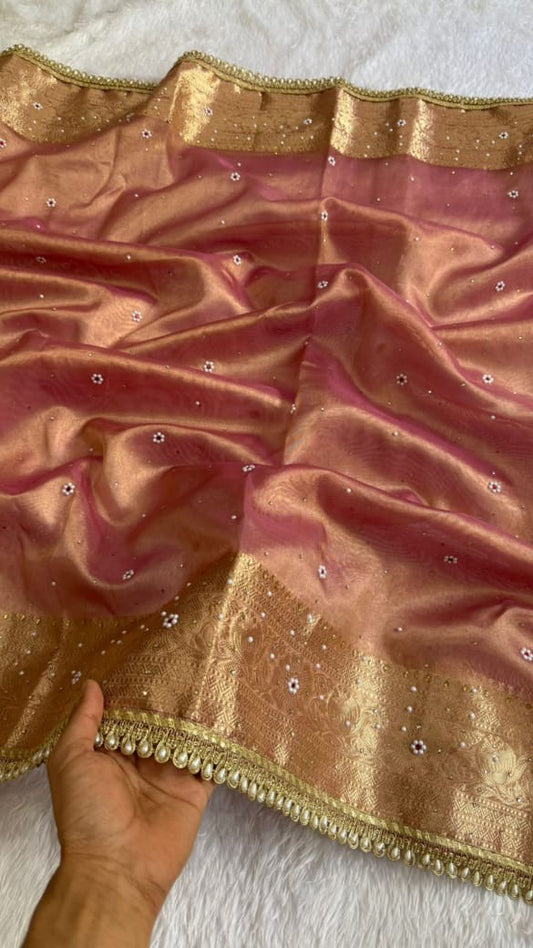 Aafreen Rose Blush Tissue Silk Saree