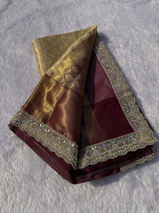 Zoya Maroon Gold Banarasi Kanjivaram Tissue Silk Saree