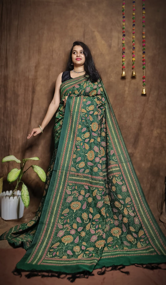 Prakriti Green Khadi Cotton Saree