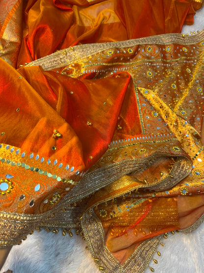 Jhanak Ghungroo Orange Tissue Silk Saree