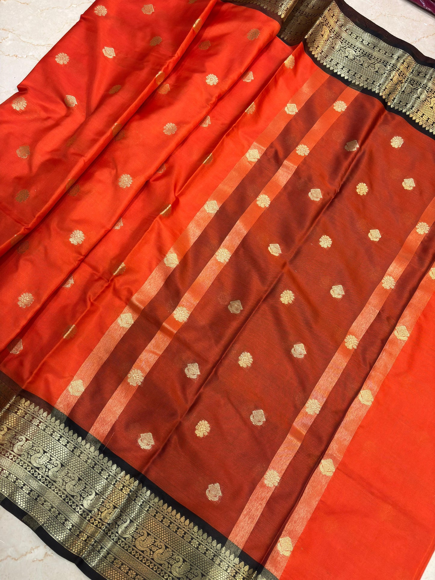 Janaki Orange Semi Katan Silk Saree