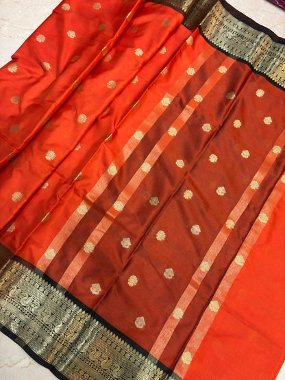 Janaki Orange Semi Katan Silk Saree