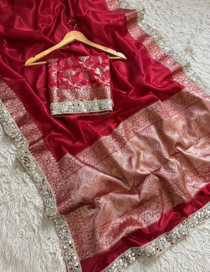 Mahira Red Tissue Silk Saree