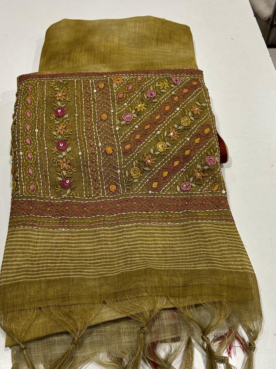 Iraah Mustard Linen Tissue Saree