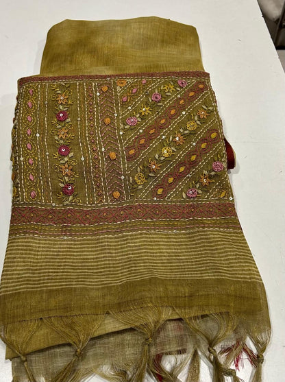 Iraah Mustard Linen Tissue Saree