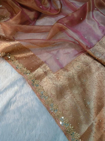 Fariha Peach Tissue Silk Saree