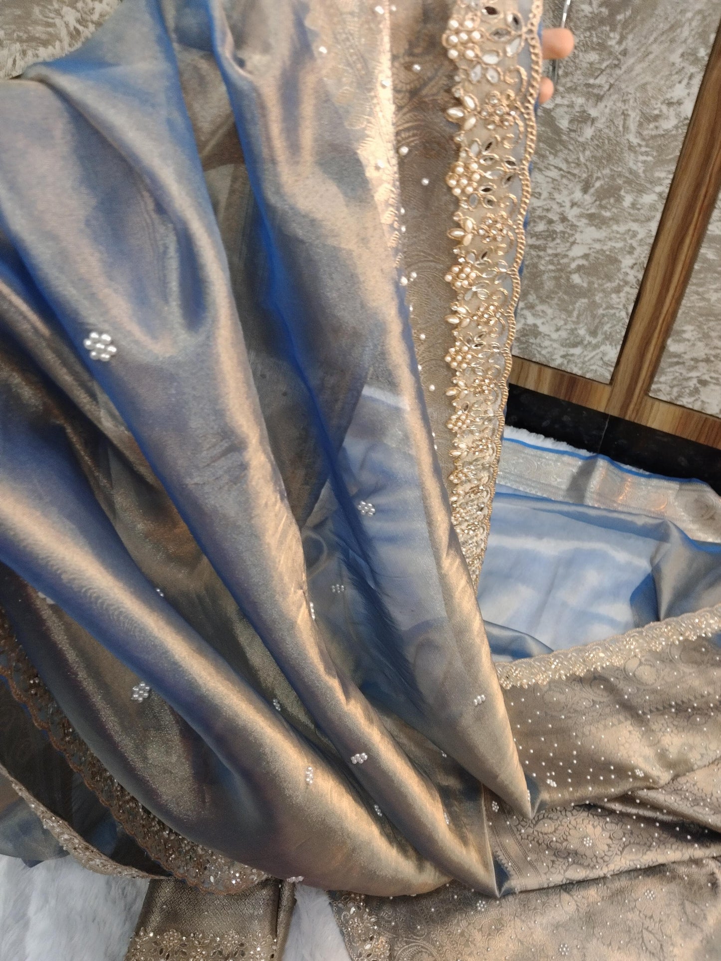 Fariha Blue Tissue Silk Saree