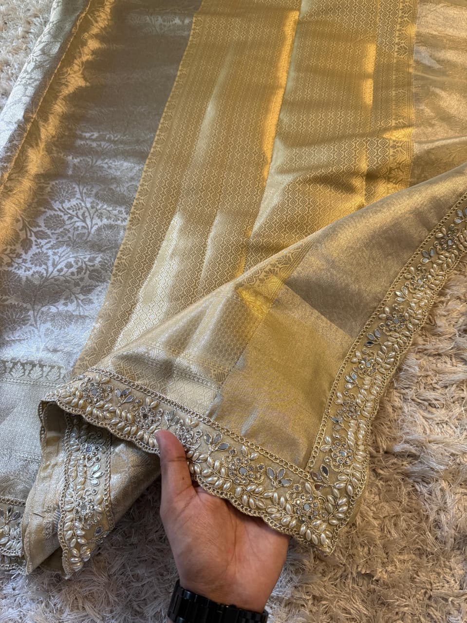 Ishara Golden Kanchi Tissue Silk