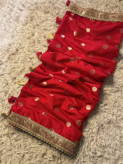 Devina Red Banarasi Soft Mango Katan Silk Saree