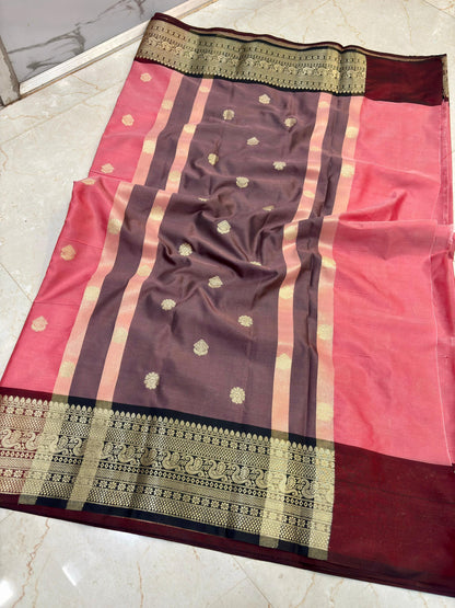 Janaki Blush Pink Semi Katan Silk Saree